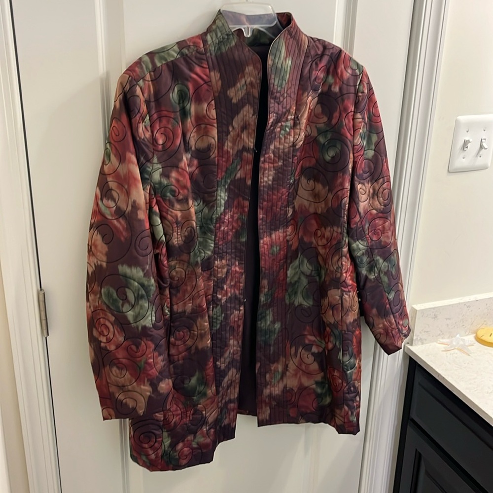 August Max Silk Jacket Splash Pattern Embroidery Highlights Women’s Size 5 = 1X